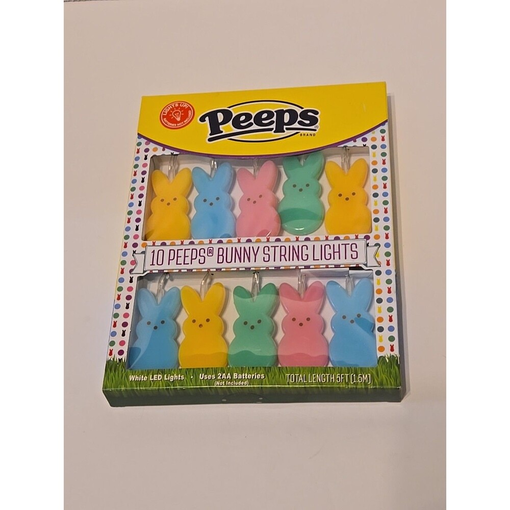PEEPS Bunny String Lights 10 2" LED Multicolor Cute Easter Holiday Home Decor